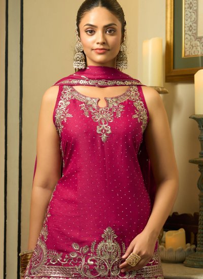 
                            Pink Silk Embroidered Trendy Lehenga Choli