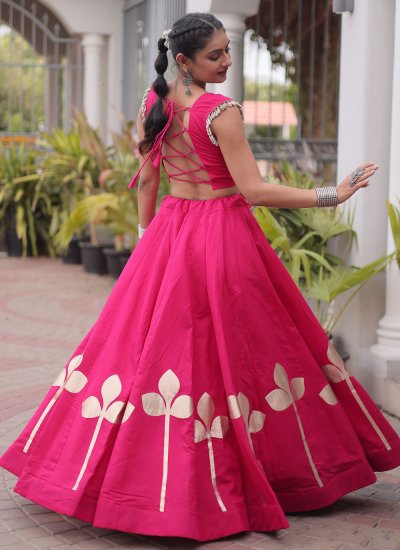 
                            Pink Silk Mirror Trendy Lehenga Choli