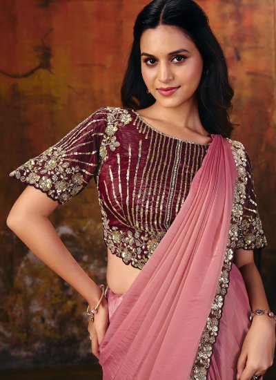 
                            Pink Stone Work Engagement Contemporary Saree