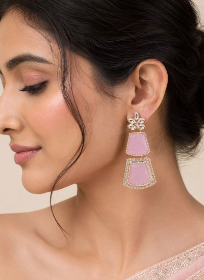 
                            Pink Stone Work Engagement Ear Rings