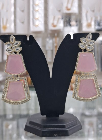 Pink Stone Work Engagement Ear Rings