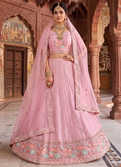 Pink Thread Work Sangeet Designer Lehenga Choli