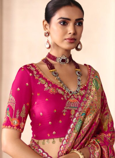
                            Pink Thread Work Silk Contemporary Saree
