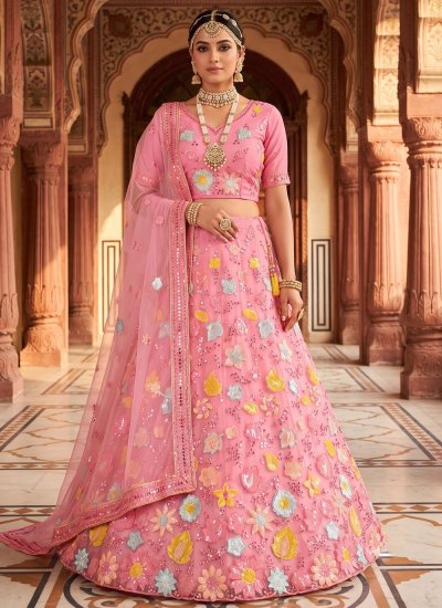 Pink Thread Work Wedding Trendy Lehenga Choli