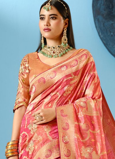 
                            Pink Weaving Contemporary Saree