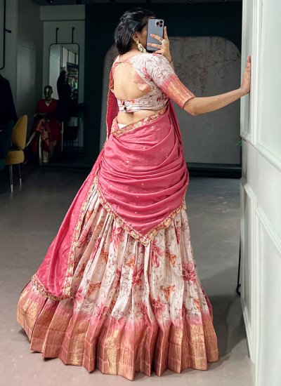 
                            Pink Weaving Sangeet Trendy Lehenga Choli