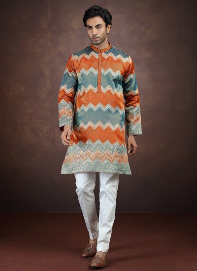 Pintex  Art Silk Kurta Pyjama in Multi Colour