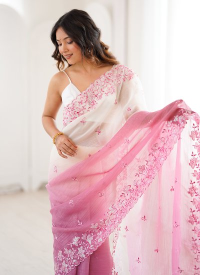 
                            Piquant Crunchy Sequins Pink Trendy Saree