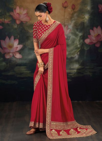 Piquant Silk Red Sequins Traditional Saree