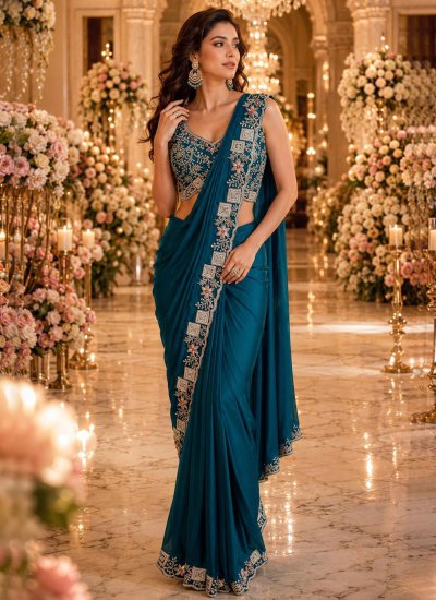 Piquant Teal Beads Armani Contemporary Saree