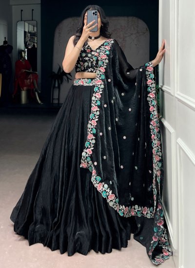 Pleasing Black Trendy Lehenga Choli