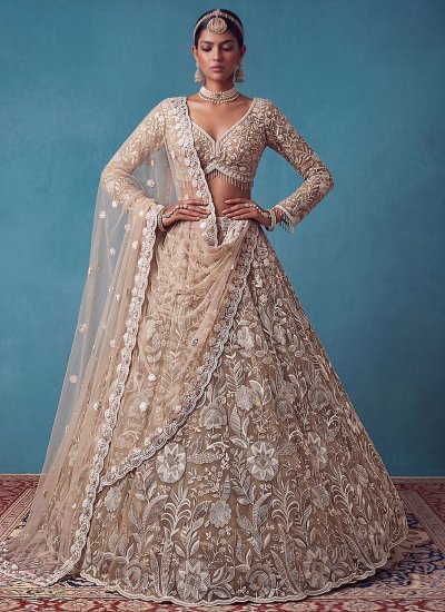 Pleasing Gold Handwork Net Designer Lehenga Choli
