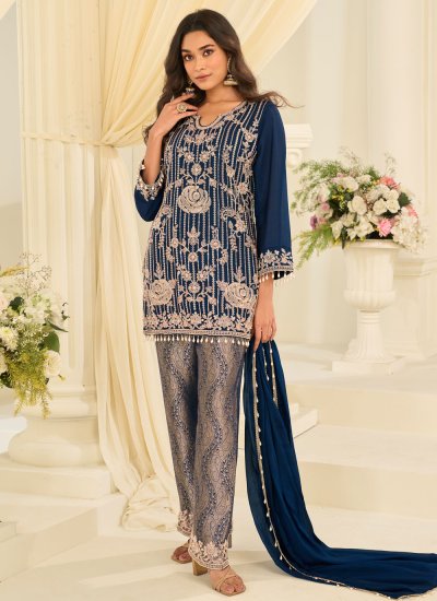 Pleasing Jacquard Silk Embroidered Readymade Salwar Kameez