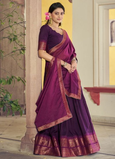 
                            Poly Cotton Purple Woven Trendy Lehenga Choli