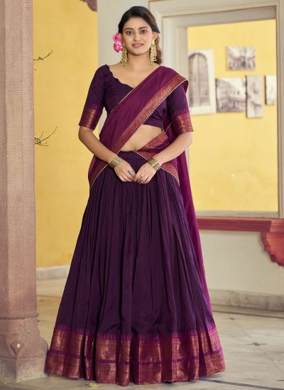 Poly Cotton Purple Woven Trendy Lehenga Choli