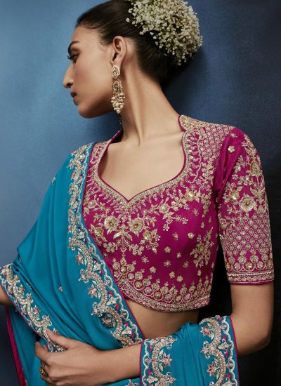 
                            Praiseworthy Aqua Blue Wedding Saree
