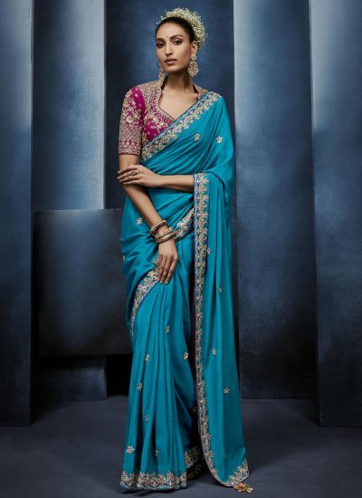 Praiseworthy Aqua Blue Wedding Saree