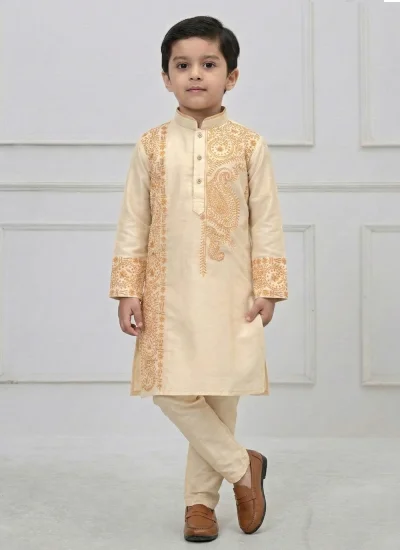 Praiseworthy Embroidered Work Gold Kurta Pyjama