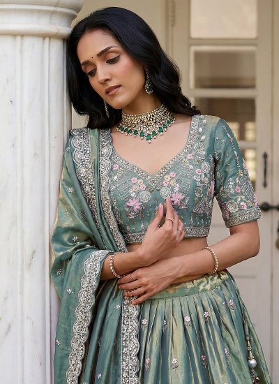 
                            Praiseworthy Teal A Line Lehenga Choli