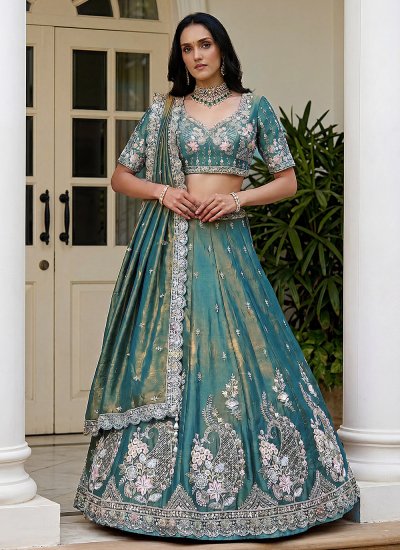 Praiseworthy Teal A Line Lehenga Choli