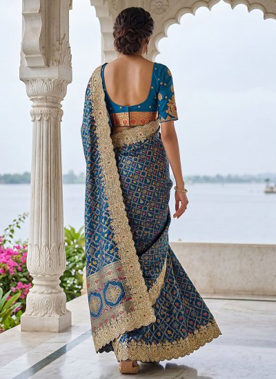 
                            Precious Sequins Teal Traditional Saree