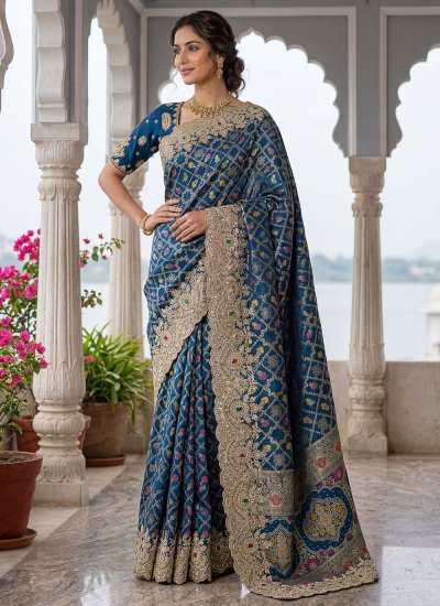 Precious Sequins Teal Traditional Saree