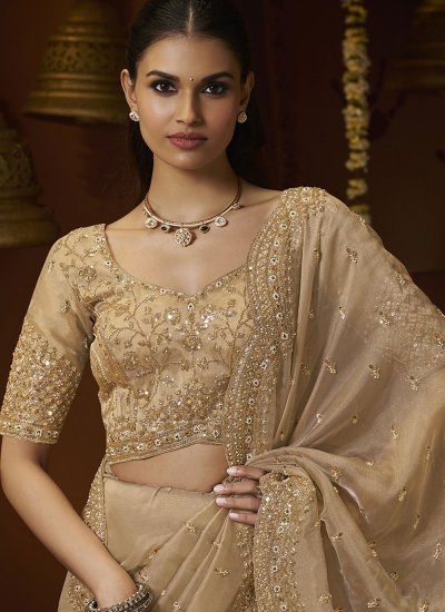 
                            Preferable Thread Work Beige Tissue Classic Saree