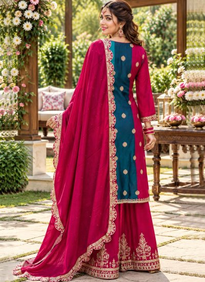 
                            Prepossessing Chinon Zari Multi Colour Palazzo Salwar Kameez