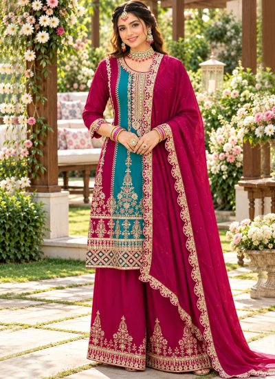Prepossessing Chinon Zari Multi Colour Palazzo Salwar Kameez