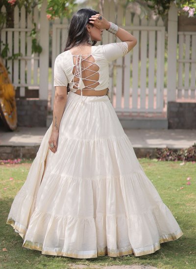 
                            Prepossessing Patchwork Cotton Off White A Line Lehenga Choli