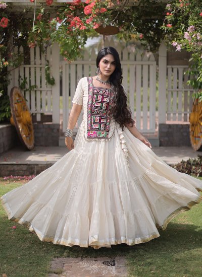 Prepossessing Patchwork Cotton Off White A Line Lehenga Choli