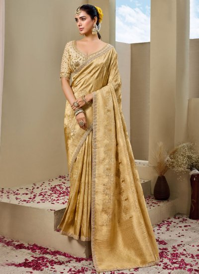 Pretty Cream Tissue Trendy Saree
