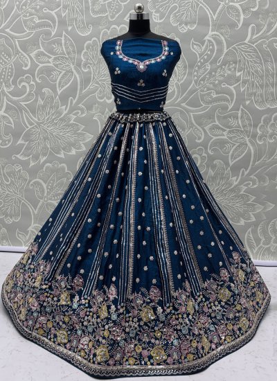 
                            Pretty Embroidered Organza Blue Lehenga Choli