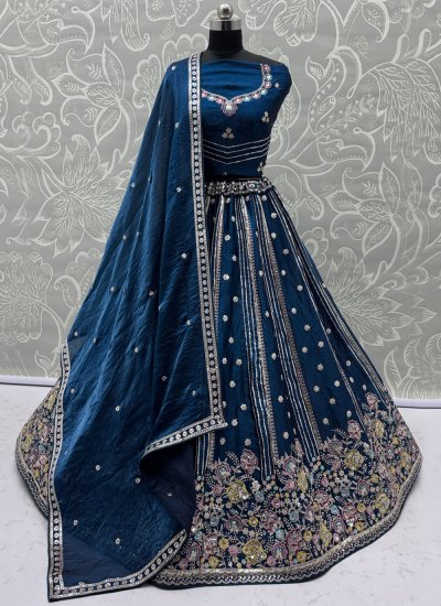 Pretty Embroidered Organza Blue Lehenga Choli