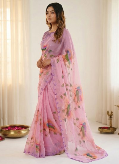 
                            Print Organza Contemporary Saree in Pink Colour