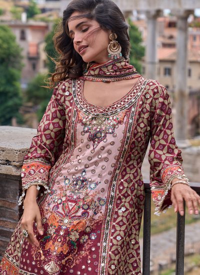 
                            Printed Crepe Silk Readymade Salwar Kameez in Multi Colour