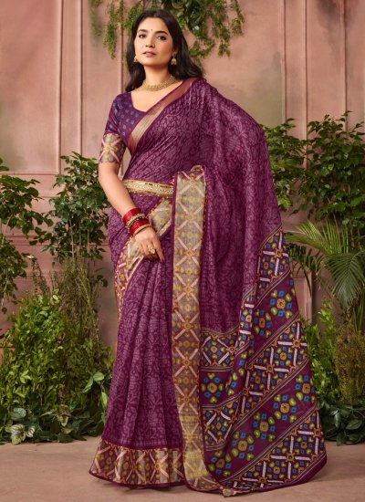 Printed Silk Trendy Saree in Wine