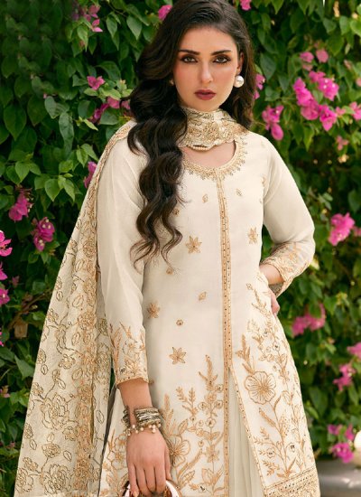 
                            Pristine Embroidered Silk Off White Readymade Salwar Kameez