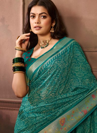 
                            Prodigious Printed Sea Green Silk Saree