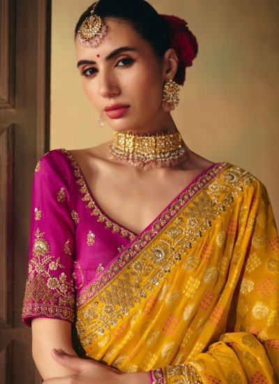 
                            Pure Georgette Contemporary Saree in Yellow Colour