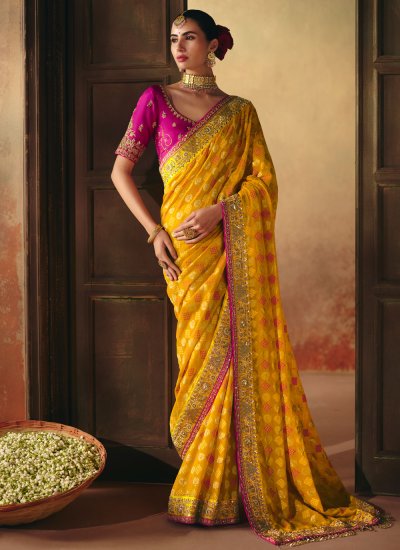 Pure Georgette Contemporary Saree in Yellow Colour