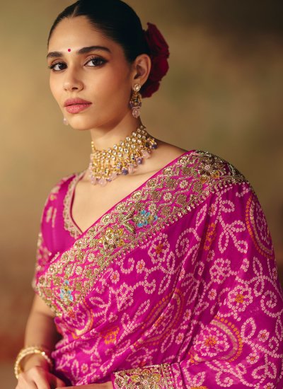 
                            Pure Georgette Zardosi Work Classic Saree in Pink Colour