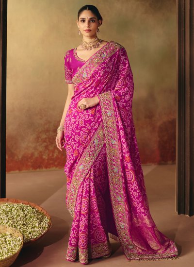 Pure Georgette Zardosi Work Classic Saree in Pink Colour