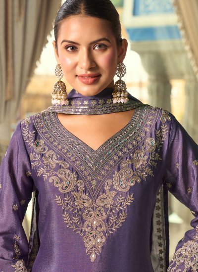 
                            Purple Ceremonial Palazzo Salwar Kameez