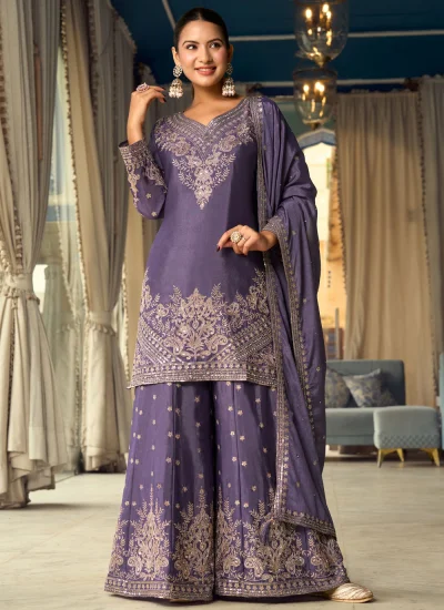Purple Ceremonial Palazzo Salwar Kameez