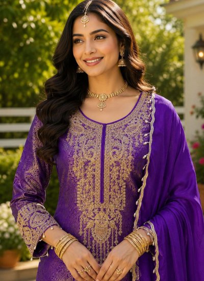 
                            Purple Ceremonial Palazzo Salwar Kameez