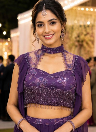 
                            Purple Embroidered Engagement Lehenga Choli