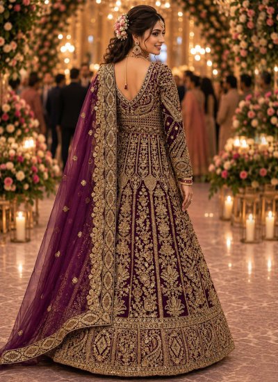 
                            Purple Embroidered Net Designer Lehenga Choli