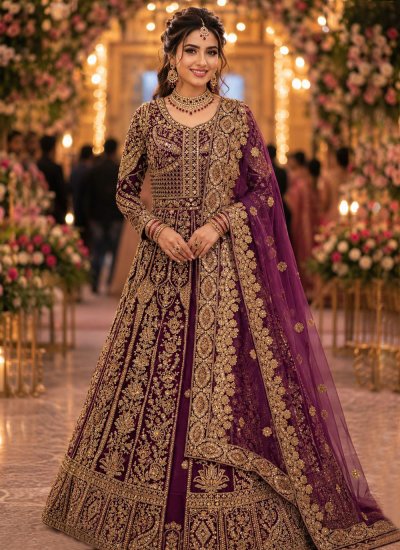 Purple Embroidered Net Designer Lehenga Choli