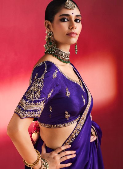 
                            Purple Embroidered Saree